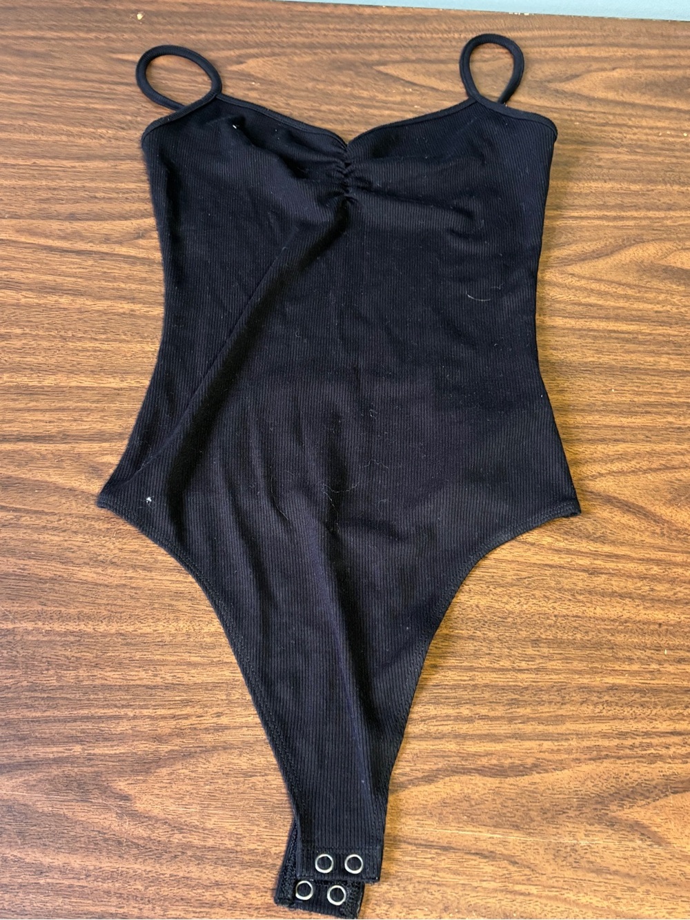 American Eagle Outfitters Black Ribbed Tank Bodysuit with Snap Crotch